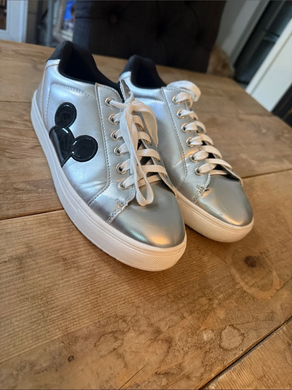 Disney Silver Metallic Sneakers with Black Mickey Patch